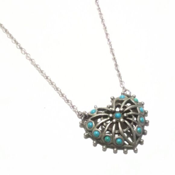 Sarah Coventry Vintage Queen Of Hearts Silver Tone Faux Turquoise Necklace 1976 - Picture 2 of 10
